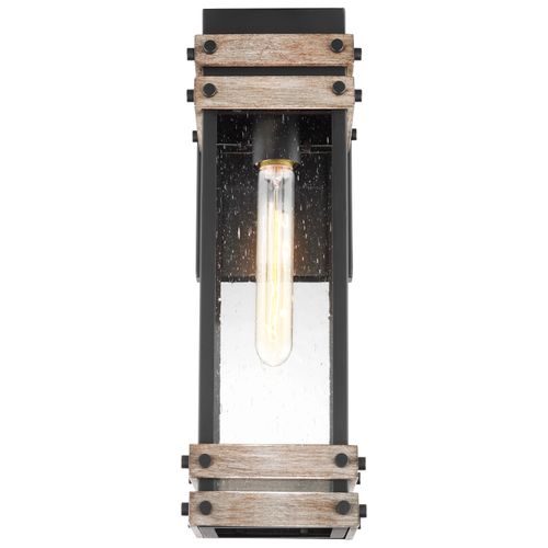 Main product image of Homestead 1 Light Medium Wall Lantern Matte Black & Wood Finish w/ Clear Seeded Glass