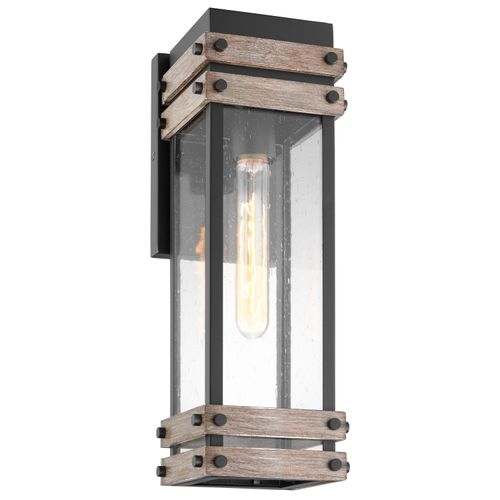 Main product image of Homestead 1 Light Medium Wall Lantern Matte Black & Wood Finish w/ Clear Seeded Glass