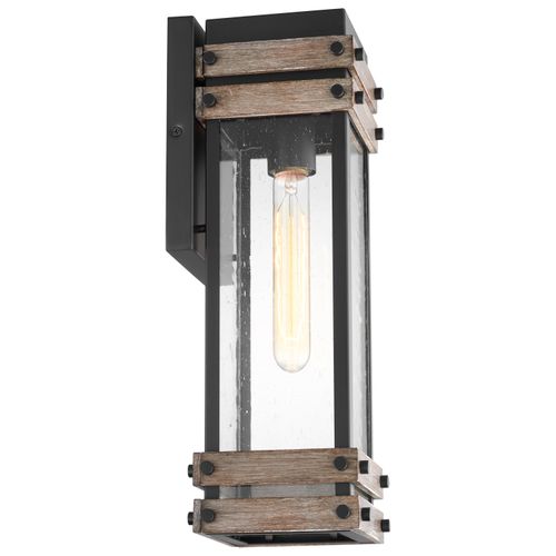 Main product image of Homestead 1 Light Medium Wall Lantern Matte Black & Wood Finish w/ Clear Seeded Glass