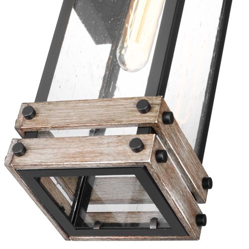 Main product image of Homestead 1 Light Medium Wall Lantern Matte Black & Wood Finish w/ Clear Seeded Glass