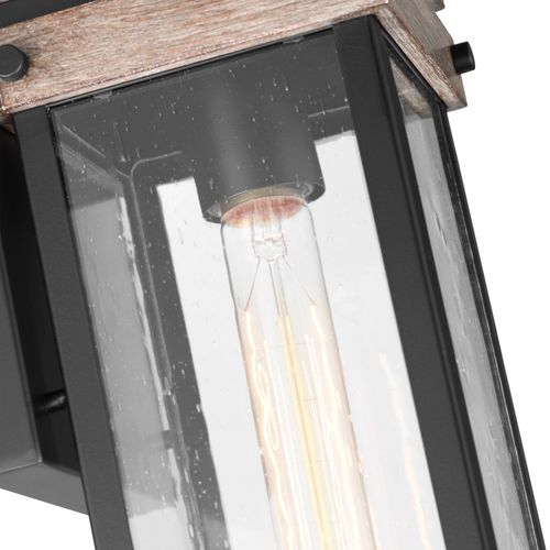 Main product image of Homestead 1 Light Medium Wall Lantern Matte Black & Wood Finish w/ Clear Seeded Glass