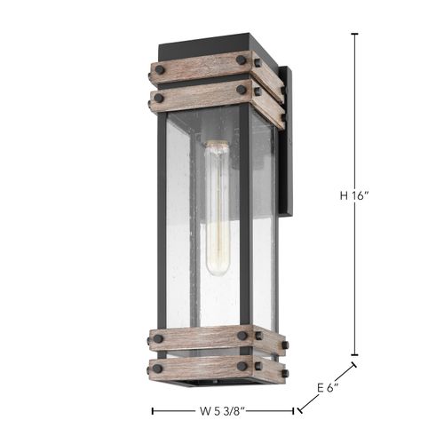 Main product image of Homestead 1 Light Medium Wall Lantern Matte Black & Wood Finish w/ Clear Seeded Glass
