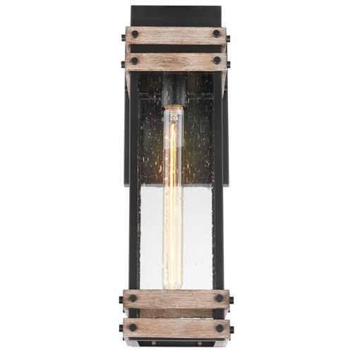 Main product image of Homestead 1 Light Large Wall Lantern Matte Black & Wood Finish w/ Clear Seeded Glass