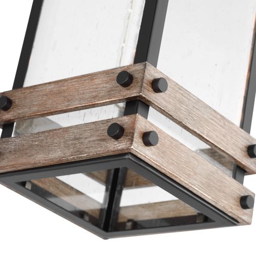 Main product image of Homestead 1 Light Large Wall Lantern Matte Black & Wood Finish w/ Clear Seeded Glass