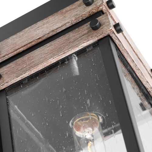 Main product image of Homestead 1 Light Large Wall Lantern Matte Black & Wood Finish w/ Clear Seeded Glass