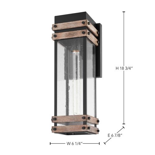 Main product image of Homestead 1 Light Large Wall Lantern Matte Black & Wood Finish w/ Clear Seeded Glass