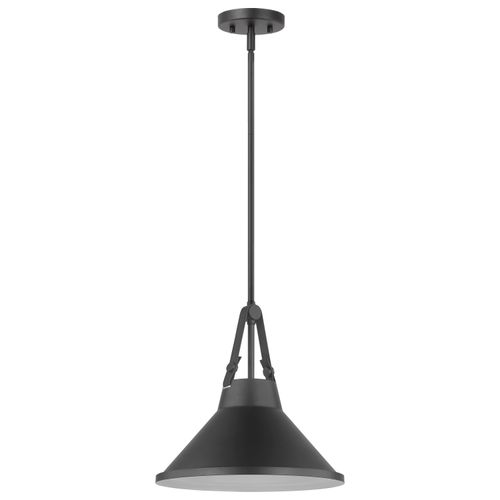 Main product image of Zelda 1 Light Pendant Medium Base 60 Watt Black Finish Black Metal Shade Faux Leather Straps