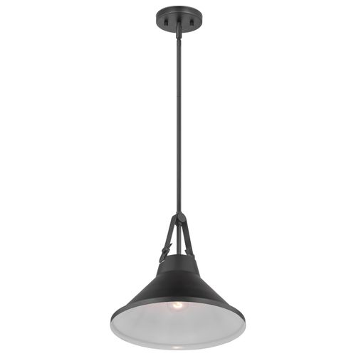 Main product image of Zelda 1 Light Pendant Medium Base 60 Watt Black Finish Black Metal Shade Faux Leather Straps