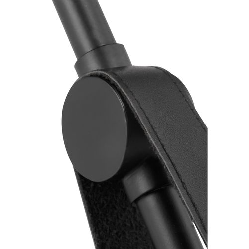 Main product image of Zelda 1 Light Pendant Medium Base 60 Watt Black Finish Black Metal Shade Faux Leather Straps
