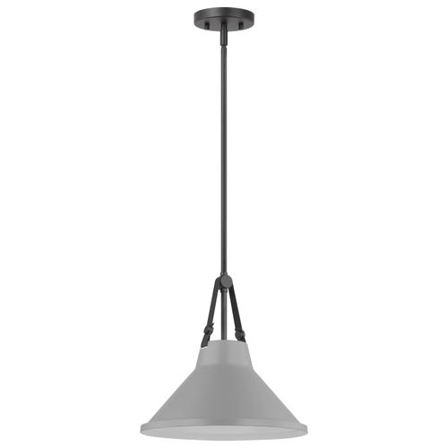 Main product image of Zelda 1 Light Pendant Medium Base 60 Watt Black Finish Gray Metal Shade Faux Leather Straps