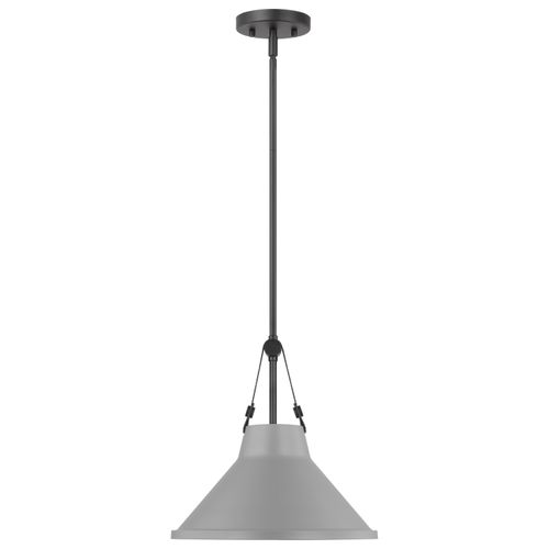 Main product image of Zelda 1 Light Pendant Medium Base 60 Watt Black Finish Gray Metal Shade Faux Leather Straps
