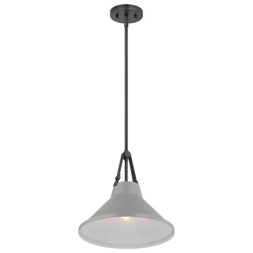 Main product image of Zelda 1 Light Pendant Medium Base 60 Watt Black Finish Gray Metal Shade Faux Leather Straps
