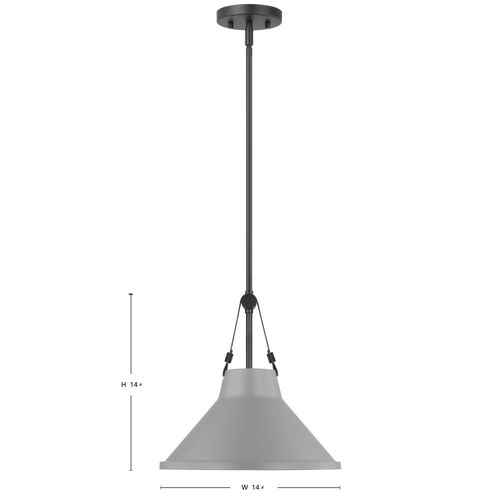 Main product image of Zelda 1 Light Pendant Medium Base 60 Watt Black Finish Gray Metal Shade Faux Leather Straps