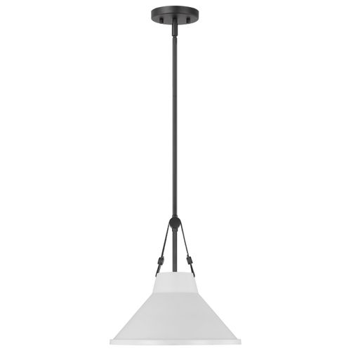 Main product image of Zelda 1 Light Pendant Medium Base 60 Watt Black Finish White Metal Shade Faux Leather Straps