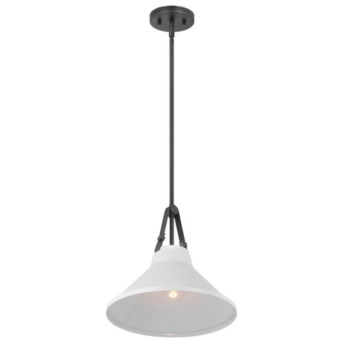 Main product image of Zelda 1 Light Pendant Medium Base 60 Watt Black Finish White Metal Shade Faux Leather Straps