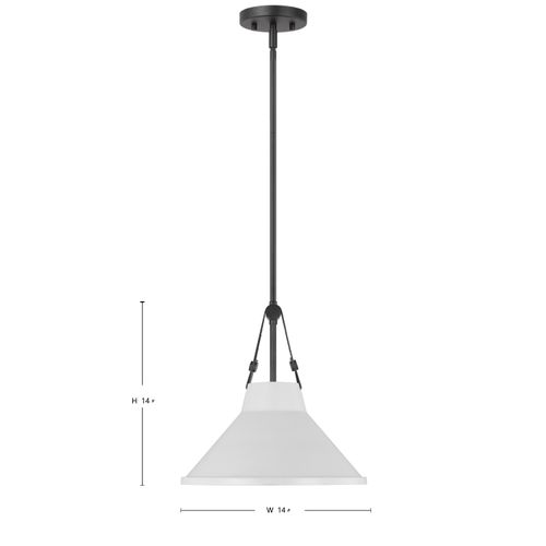 Main product image of Zelda 1 Light Pendant Medium Base 60 Watt Black Finish White Metal Shade Faux Leather Straps