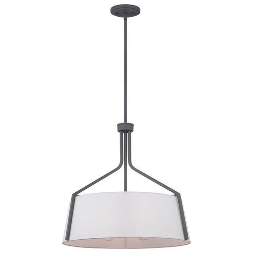 Main product image of Livingston 4 Light Pendant Medium Base 60 Watt Putty Gray Finish White Linen Fabric Shade
