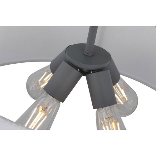 Main product image of Livingston 4 Light Pendant Medium Base 60 Watt Putty Gray Finish White Linen Fabric Shade