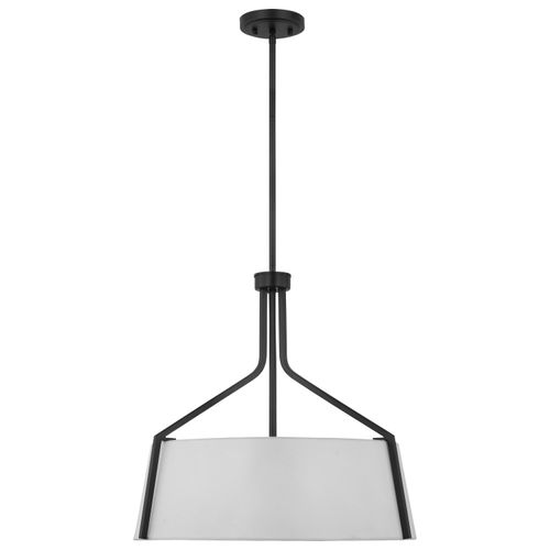Main product image of Livingston 4 Light Pendant Medium Base 60 Watt Matte Black Finish White Linen Fabric Shade