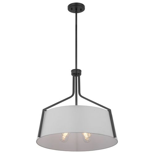 Main product image of Livingston 4 Light Pendant Medium Base 60 Watt Matte Black Finish White Linen Fabric Shade