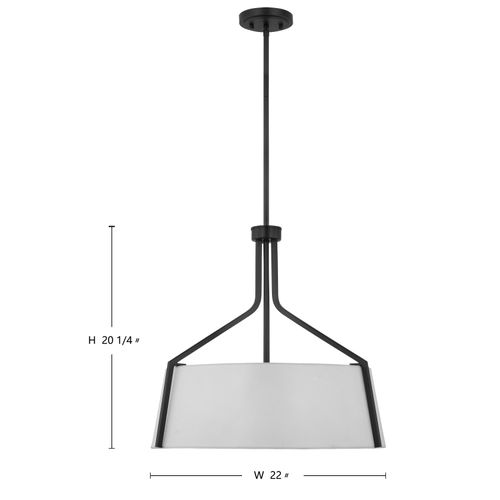 Main product image of Livingston 4 Light Pendant Medium Base 60 Watt Matte Black Finish White Linen Fabric Shade
