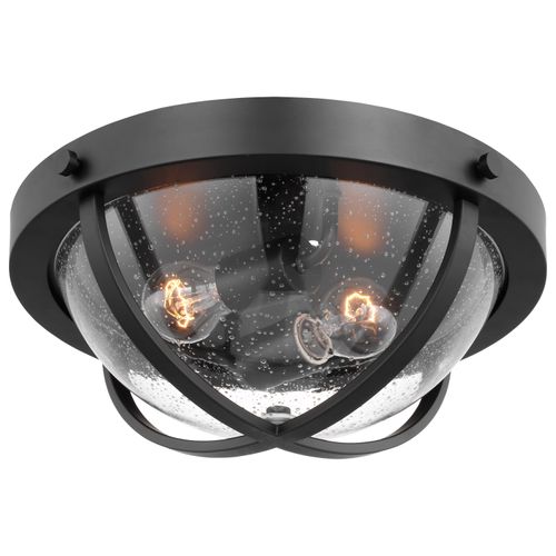 Main product image of Lincoln 2 Light Large Flush Mount Medium Base 60 Watt Matte Black Finish Clear Seeded Glass