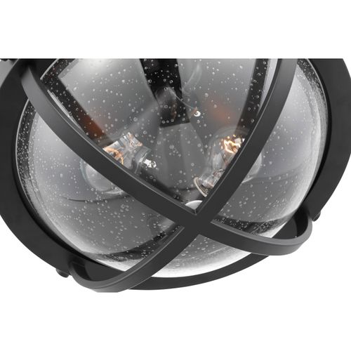 Main product image of Lincoln 2 Light Large Flush Mount Medium Base 60 Watt Matte Black Finish Clear Seeded Glass