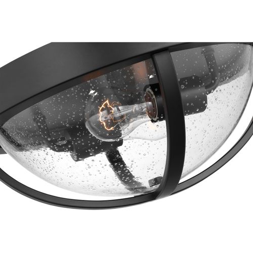Main product image of Lincoln 2 Light Large Flush Mount Medium Base 60 Watt Matte Black Finish Clear Seeded Glass