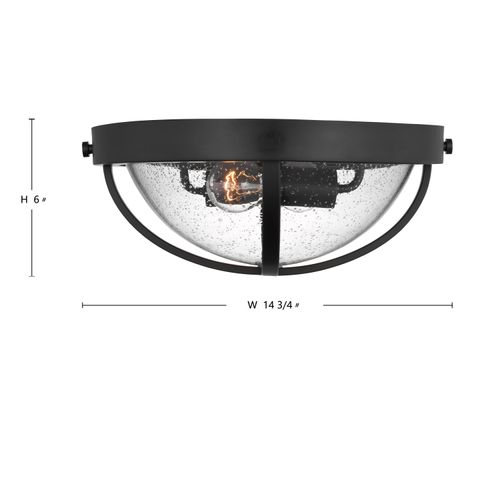 Main product image of Lincoln 2 Light Large Flush Mount Medium Base 60 Watt Matte Black Finish Clear Seeded Glass