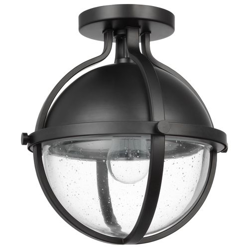 Main product image of Lincoln 1 Light Semi Flush Mount Medium Base 60 Watt Matte Black Finish Clear Seeded Glass