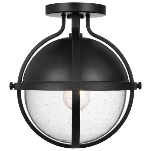 Main product image of Lincoln 1 Light Semi Flush Mount Medium Base 60 Watt Matte Black Finish Clear Seeded Glass