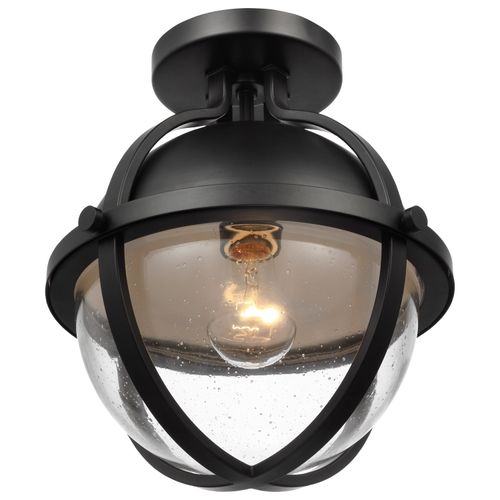 Main product image of Lincoln 1 Light Semi Flush Mount Medium Base 60 Watt Matte Black Finish Clear Seeded Glass