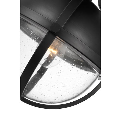 Main product image of Lincoln 1 Light Semi Flush Mount Medium Base 60 Watt Matte Black Finish Clear Seeded Glass