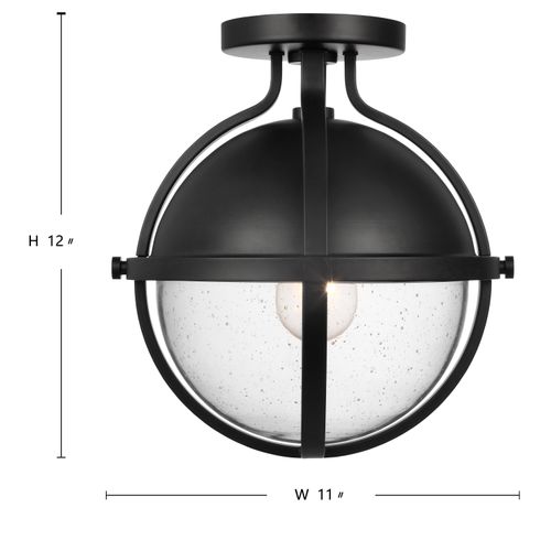 Main product image of Lincoln 1 Light Semi Flush Mount Medium Base 60 Watt Matte Black Finish Clear Seeded Glass