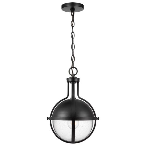 Main product image of Lincoln 1 Light Medium Pendant Medium Base 60 Watt Matte Black Finish Clear Seeded Glass