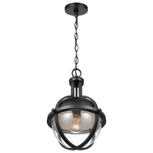 Main product image of Lincoln 1 Light Medium Pendant Medium Base 60 Watt Matte Black Finish Clear Seeded Glass