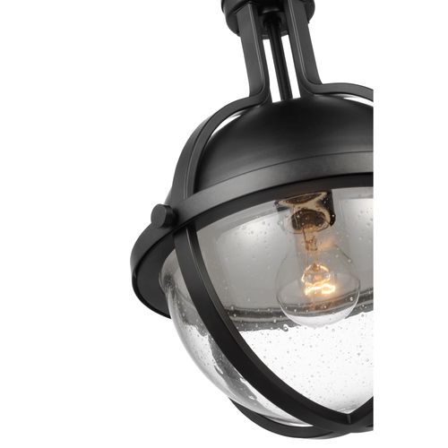 Main product image of Lincoln 1 Light Medium Pendant Medium Base 60 Watt Matte Black Finish Clear Seeded Glass