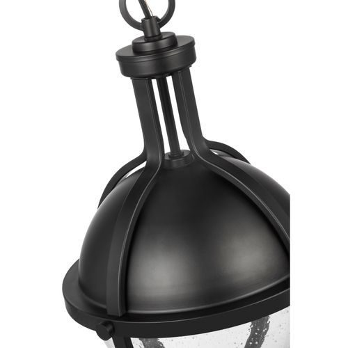 Main product image of Lincoln 1 Light Medium Pendant Medium Base 60 Watt Matte Black Finish Clear Seeded Glass