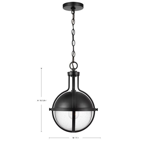 Main product image of Lincoln 1 Light Medium Pendant Medium Base 60 Watt Matte Black Finish Clear Seeded Glass