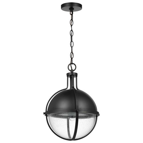 Main product image of Lincoln 1 Light Large Pendant Medium Base 60 Watt Matte Black Finish Clear Seeded Glass