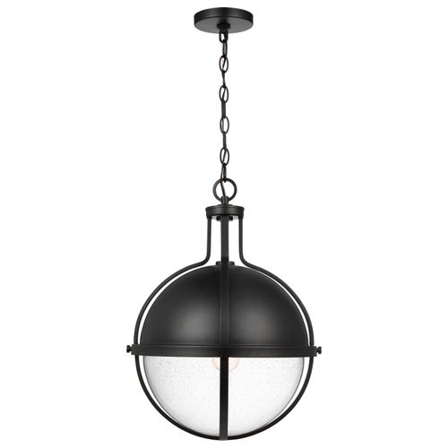 Main product image of Lincoln 1 Light Large Pendant Medium Base 60 Watt Matte Black Finish Clear Seeded Glass