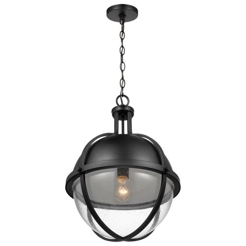 Main product image of Lincoln 1 Light Large Pendant Medium Base 60 Watt Matte Black Finish Clear Seeded Glass
