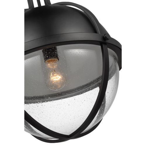 Main product image of Lincoln 1 Light Large Pendant Medium Base 60 Watt Matte Black Finish Clear Seeded Glass