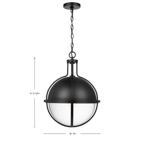 Main product image of Lincoln 1 Light Large Pendant Medium Base 60 Watt Matte Black Finish Clear Seeded Glass