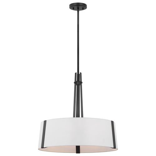 Main product image of Flynn 3 Light Pendant Medium Base 60 Watt Black Finish White Textile Shade