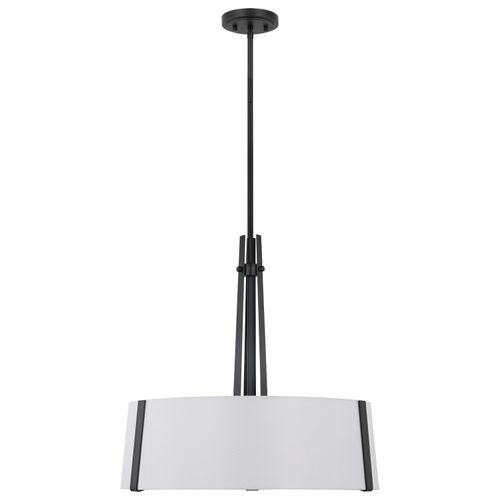 Main product image of Flynn 3 Light Pendant Medium Base 60 Watt Black Finish White Textile Shade