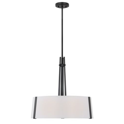 Main product image of Flynn 3 Light Pendant Medium Base 60 Watt Black Finish White Textile Shade