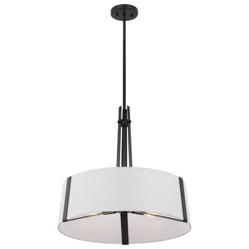 Main product image of Flynn 3 Light Pendant Medium Base 60 Watt Black Finish White Textile Shade