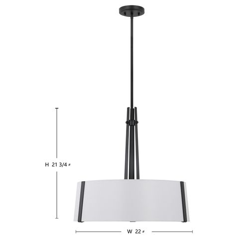 Main product image of Flynn 3 Light Pendant Medium Base 60 Watt Black Finish White Textile Shade