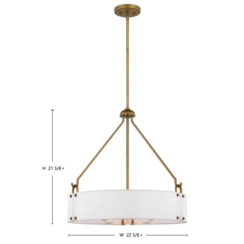 Main product image of Halter 4 Light Pendant Medium Base 60 Watt -Natural Brass Finish White Fabric Shade